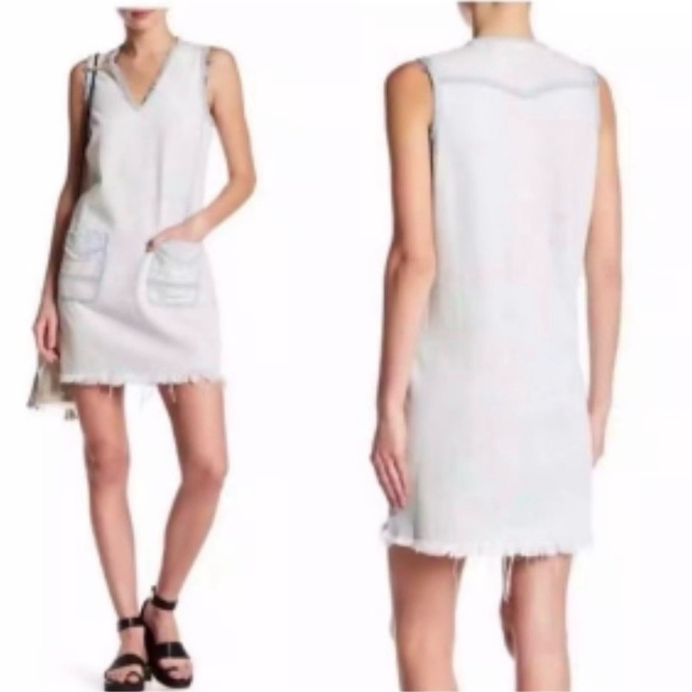 Blank‎ NYC Light Denim Sleeveless Raw Hem Mini Dress S Bohemian Western